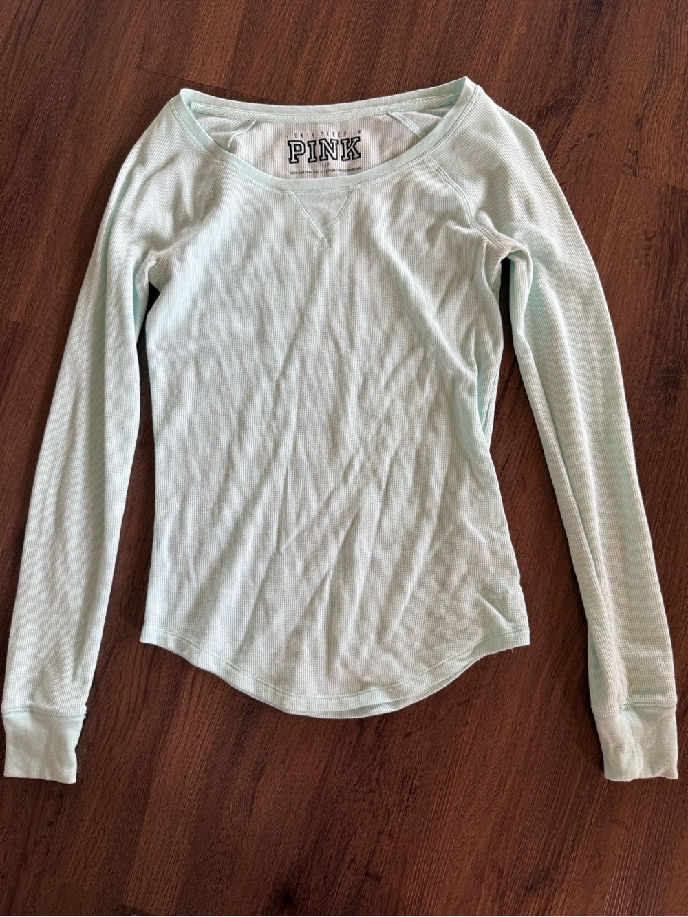 PINK Victoria's Secret Long Sleeve Scoop Neck Thermal Top in Light Mint